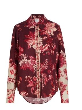 HEMANT & NANDITA Women's Aafa Floral Linen & Cotton Long-Sleeve Shirt Red Beige